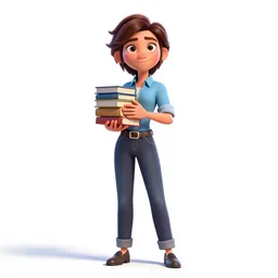 heroic teacher with books, stylized pixar-style 3d render, full body, standing, isolated on a pure white background, centered, whole figure in frame, sharp focus, studio lighting
