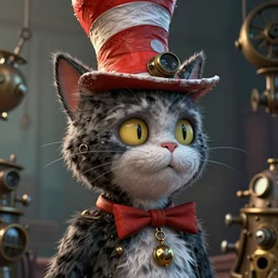 complex 3 d render, hyper detailed, ultra sharp, christopher walken as cat in the hat, scary, cute, cinematic, head and shoulders, steampunk, natural soft light, rim light, octane render, artstation, art by artgerm and greg rutkowski and alberto seveso, dr seuss