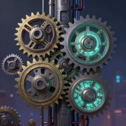 building a complex machine gears futuristic sci - fi pixar disney digital cgi rtx hdr painting bioluminance alena aenami artworks in 4 kby jesper ejsing, feng zhu