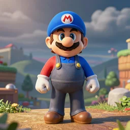 a blue hatted mario and gray overalls
