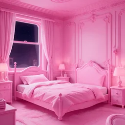 cyberunk empty pink bedroom in the night, beautiful, intricate complexity, ilya kuvshinov, cell shaded, 4 k, concept art, by wlop, ilya kuvshinov, greg rutkowski