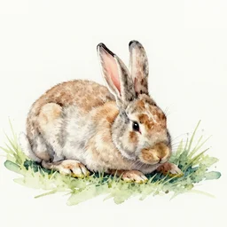 A watercolor painting of a tired rabbit. - n 6