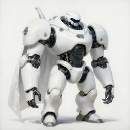an intricate oil painting of a giant pristine white android bubble mech with, black metal components, rounded components and tarpaulin cloak by simon stalenhag, inspired by nier : automata, clean white lab background