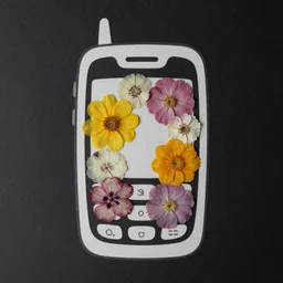 a beautiful scan of pressed flowers in the shape of a cellphone
