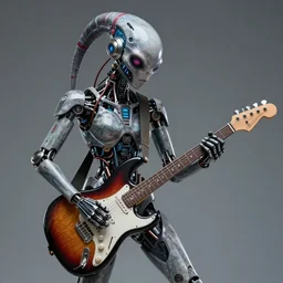 a portrait of an anthropomorphic cyberpunk el chupacabra, shredding a guitar by sandra chevrier, by jon foster, detailed render, epic composition, cybernetics, 4 k realistic, fender stratocaster, cryengine, realistic shaded lighting, sharp focus, masterpiece, by enki bilal