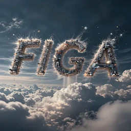 flying words, flying text, flying letters in magic clouds in cyberpunk sky, by giger