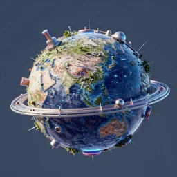 a highly detailed 3 d render of a synthwave solarpunk planet