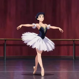 portrait of a beautiful girl with dark hair as a ballerina, ballet studio background, rich vivid colors, ambient lighting, dynamic lighting, 4k, HQ, official media, anime key visual, makoto shinkai, ilya kuvshinov, lois van baarle, rossdraws, detailed, trending on artstation