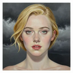 professional painting of Elle Fanning in the style of Goro Fujita, head and shoulders portrait, symmetrical facial features, smooth, sharp focus, illustration, intricate, stormy weather, extremely detailed masterpiece,