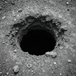 looking into a hole in the earth, black and white, 4K
