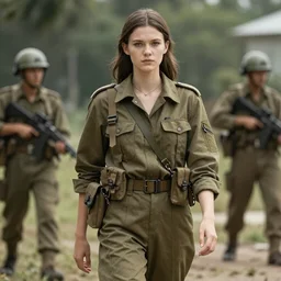 fashion editorial in vietnam war. hyperrealistic. detailed. depth of field. high definition. 8k. depth of field. photography.