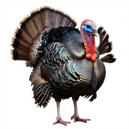striped turkey, high detail photograph, full body, isolated on a pure white background, centered, entire subject in frame, sharp focus, soft studio lighting