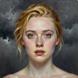 professional painting of Elle Fanning in the style of Maurice Prendergast, head and shoulders portrait, symmetrical facial features, smooth, sharp focus, illustration, intricate, stormy weather, extremely detailed masterpiece,