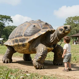 giant turtles being used as horses for little humans