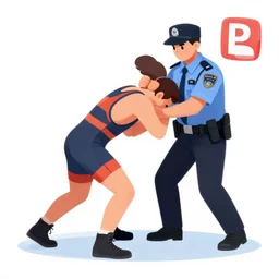 a man wrestling a traffic warden to avoid getting a parking ticket head lock