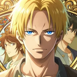 highly detailed vfx portrait of a blond centre parting pretty boy with blue eyes by eiichiro oda, makoto shinkai, alphonse mucha, sharp focus, art by artgerm and greg rutkowski!, backlit, harsh overhead sunlight, detailed,