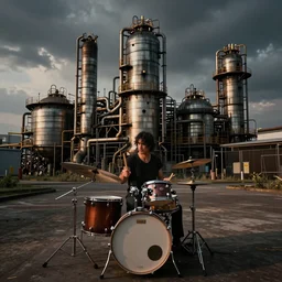 drummer in metal refinery by rob gonsalves