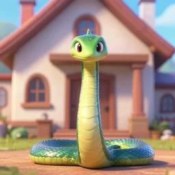high resolution pixar 3 d picture latios the serpent standing in front of house looking at camera