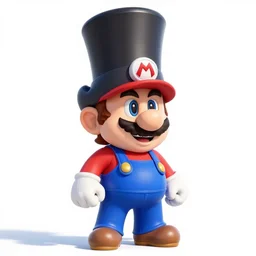 Mario (Super Mario Bros) wearing a very very very tall top-hat a very long top hat a very tall top hat that is so tall it touches the sun.