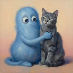 painting of hybrid between blobfish & cat, intercrossed animal, mixture animal, by zdzislaw beksinski, by tiffany bozic, cold hue's, warm tone gradient background, concept art, beautiful composition, digital painting