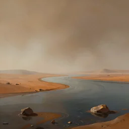 a digital painting of water on mars, misty, by simon stalenhag, sci - fi, land