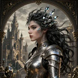 rhythm of the wind, beauty portrait, gothic arc, lineage revolution 2. armor, detailed hair, fractal crystal, castle, intricate environment, fantasy art by greg rutkowski, ross tran, peter mohrbacher, craig mullins, thomas kinkade. unreal engine 5 highly rendered, blender, octane, ray tracing. sharp focus, post processing