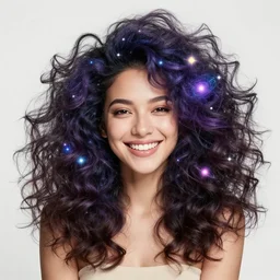 happy flower woman with universe hair