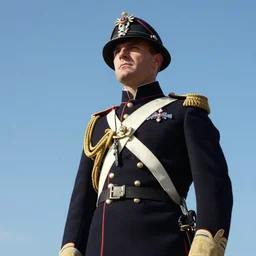 wwi officer ceremonial dress, british, first world war, blue sky, 2 0 th century, sunny, detailed, volumetric, cinematic lighting, realistic, digital art by greg rutkowski