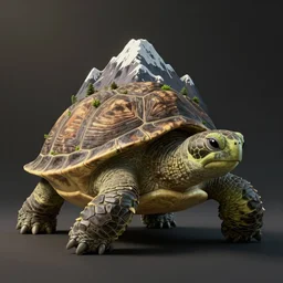 A giant continent sized turtle with a shell made out of a  mountain by studio ghibli,peaceful atmosphere, serene lighting ,digital art , highly detailed , high contrast, beautiful lighting, award winning , trending on art station, photorealistic, 8k