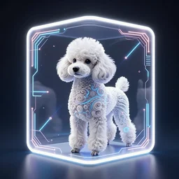symmetry!! a poodle dog, solid cube of light, hard edges, product render retro - futuristic poster scifi, lasers and neon circuits, poodle dog, intricate, elegant, highly detailed, digital painting, artstation, concept art, smooth, sharp focus, illustration, dreamlike, art by artgerm