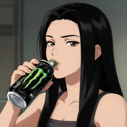 in the style of artgerm, girl drinks monster energy, phoebe tonkin, hair blowing, full body, intricate filagree, no hands showing, warm colors, cool offset colors