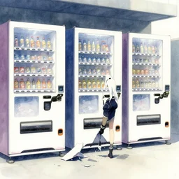 broken vending machines, Ghost in the Shell, ultrawide watercolor