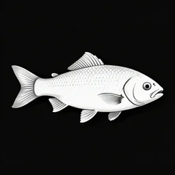illustration vector fine line art of a white fish on a full black background