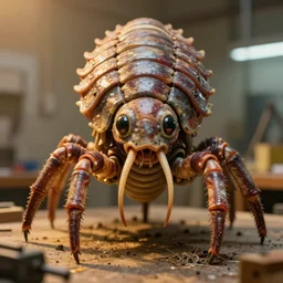 photo taken of an epic intricate, ultra detailed, super realistic animatronic of a trilobite creature on display in a workshop, created by weta workshop, zoomed in shots, photorealistic, sharp focus, f 0. 4, face centred, macro photography, golden ratio, golden hour