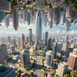 Bustling photorealistic!!! utopian city reimagined by Max Hay, inverted fisheye lens!!!, eyelevel!!! view!!! photography, trending on artstation, 4k, 8k, lens distortion, chromatic aberration, soft focus blur, photorealistic imagery, photorealistic details, intricate, highly detailed, artstation 3d, artstation render, artstation 3d render, 3d art, unreal engine 3d, octane 3d, blender 3d, 3d landscape