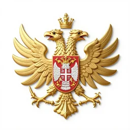 serbian two-headed eagle symmetrical symbol, in style of fantastic heraldry, in style of Midjourney, highly detailed and intricate, golden ratio, stylized, elegant, ornate, majestic, elite