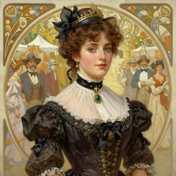 a beautiful realistic portrait painting of isabelledeltore in the victorian australia at a festival, intricate, elegant, highly detailed, digital painting, artstation, concept art, by krenz cushart and artem demura and alphonse mucha