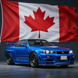 electric blue R34 skyline Canadian flag