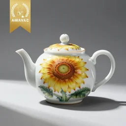 product photography of a porcelain sunflower teapot