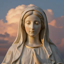 virgin mary face statue in form of sunset clouds