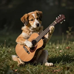 dog playing a guitar, cool, rad, amazing, realistic