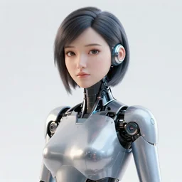 Shiny robot woman portrait, octane render, high detail, photorealistic