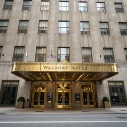 outside the waldorf astoria main entrance, wide angle lens, high quality, architectural photoshoot