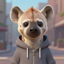 cute anthropomorphic spotted hyena wearing a hoodie, brown snout, city, fantasy painting, artstation, deviantart, detailed