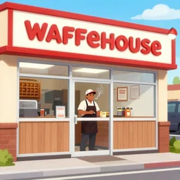 wafflehouse restaurant smoking cigarette outside of wafflehouse employee inside and outside office