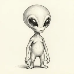 Hand drawn illustration of a space alien, by James Gurney in the style of a pencil sketch.