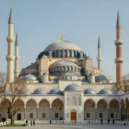 An old mosque with huge dome and tall minarets, oil painting,