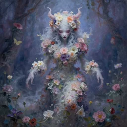 a beautiful terrifying monster made of flowers. ethereal horror fantasy art by greg rutkowski and monet