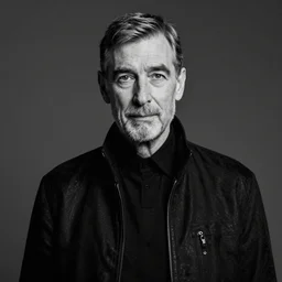 portrait of mr rogers as the lead singer of a norwegian black metal band, black metal, black and white photograph, high contrast