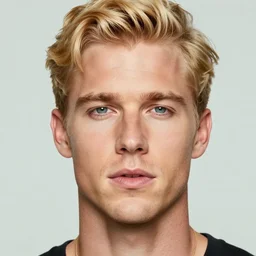 a realistic portrait of a blonde man, chiseled jawline, big lips, vibrant color, edward hopper, trending on artstation